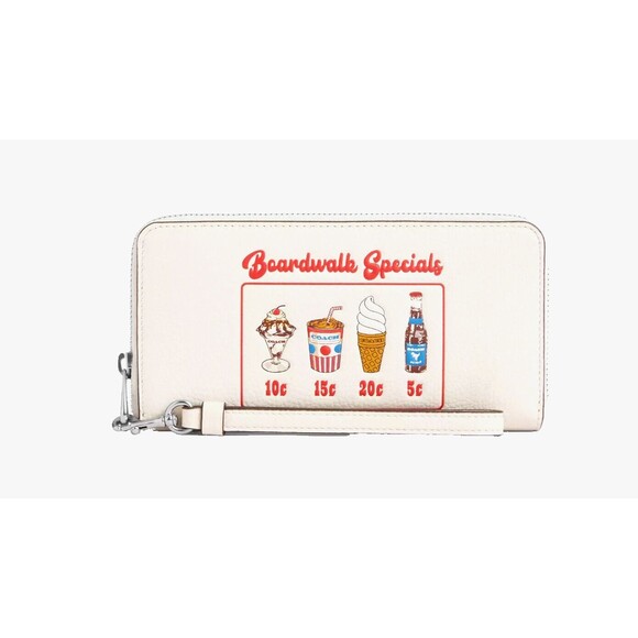 New Coach CU382 Long Zip Around Wallet with Boardwalk Graphic Chalk Multi - Picture 1 of 5
